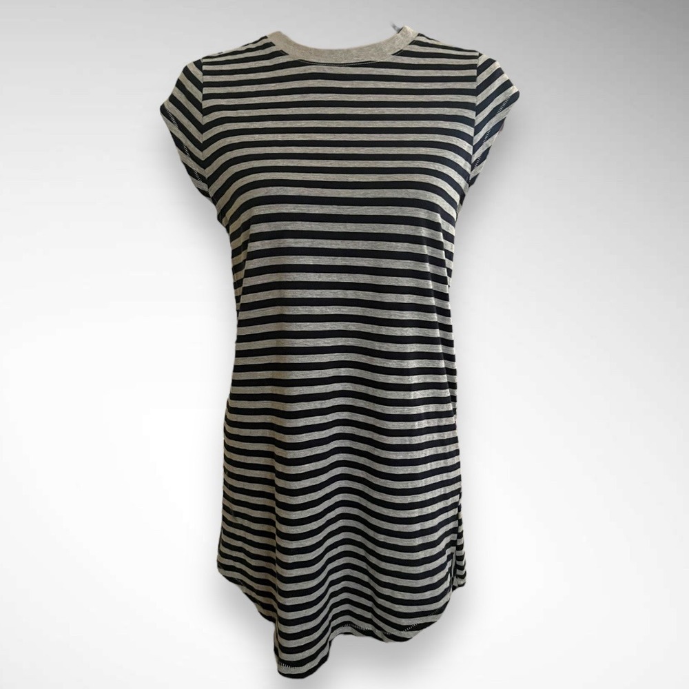 SILENCE + NOISE Gray and Black Striped Cap Sleeve Tunic Shirt Dress Small | EUC